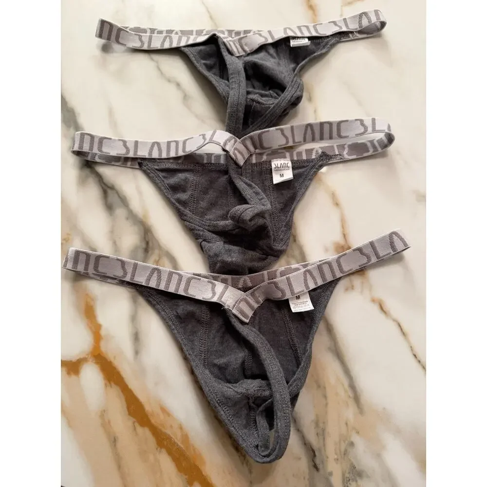 NEW Set Of 3 Blanc Menswear Cotton Classic G-String Thong Color Grey Size Medium
